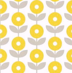 a yellow and gray flower pattern on a white background with grey circles in the center