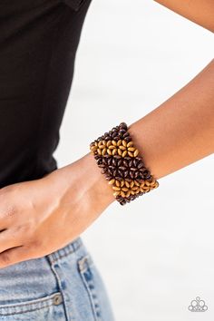 Paparazzi Accessories-Island Expression - Brown Bracelet Paparazzi Jewelry Images, Paparazzi Accessories Jewelry, Brown Bracelet, Wooden Bracelet, Wood Bracelet, Paparazzi Accessories, Stretchy Bracelets, Chic Jewelry, Paparazzi Jewelry