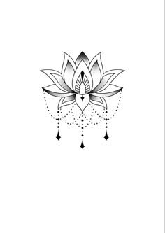 a black and white drawing of a lotus flower with diamonds on it's petals