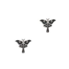 Tiny Stud Earrings: Lunar Moths - Freshie & Zero Studio Shop Symbolic Black Sterling Silver Earrings, Black Symbolic Sterling Silver Earrings, Sterling Silver Earrings With Butterfly Charm, Black Sterling Silver Symbolic Earrings, Silver Witchy Earrings, Lunar Moth Jewelry, Lunar Moth Necklace, Nickel-free Sterling Silver Witchy Earrings, Silver Moth Earrings