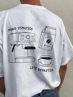 Introducing our "Less Depresso More Espresso" Shirt! Made from a soft and comfortable fabric, this tee is perfect for every day. Whether you're a coffee lover or just need a little pick-me-up, this t-shirt is the perfect addition to your wardrobe. This shirt also makes the perfect gift for any coffee lover in your life. Show them you care and get them a gift they'll love. Order yours today and show off your love for coffee in style! - lovingly designed by me - Machine washable (max. 40oC) - supe Coffee Lover Aesthetic, More Espresso Less, Lover Aesthetic, Coffee Tees, Aesthetic Shirt, Cotton T Shirts, Aesthetic White, Aesthetic T Shirts, Coffee Tshirt