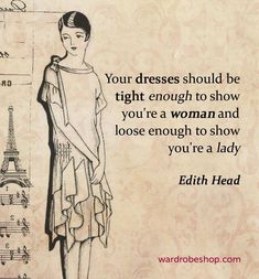 a drawing of a woman standing in front of the eiffel tower with an old fashion quote