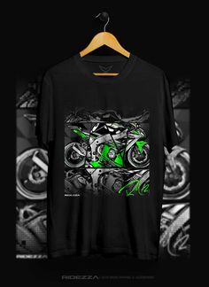 a black shirt with green graphics on it