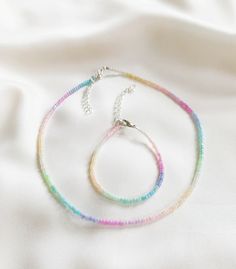 Iridescent Adjustable Round Bead Necklaces, Iridescent Adjustable Necklace With Round Beads, Ombre Necklace, Diy Choker, Pastel Ombre, Anklet Set, Gradient Pattern, Ombre Gradient, Bead Choker