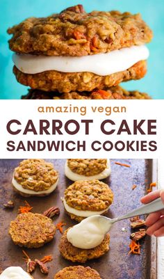 carrot cake sandwich cookies with cream on top