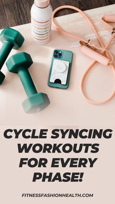 an image of a gym equipment with the words cycle sync workouts for every phase