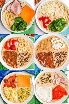 four plates with different types of food on them