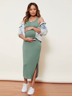 Mint Green Casual  Sleeveless Polyester Plain Fitted Embellished Slight Stretch Summer Maternity Shein Maternity Outfits, Sage Green Maternity Dress, Winter Maternity Fashion, Curvy Maternity Fashion, Curvy Maternity, Pregnancy Outfits Casual, Green Maternity Dress, Maternity Fits, Fall Maternity Dress