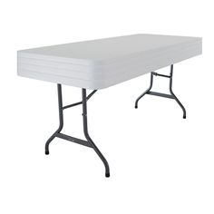 a white table with black legs and a mattress on the top, isolated against a white background