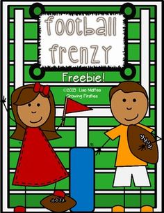 a poster with the words football frenzy and two children standing next to each other