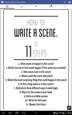 an image of how to write a scene in 11 steps with the text below it