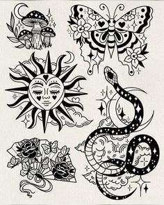 specifically really really love the sun piece Onward Tattoo, Cute Traditional Tattoo, 2023 Diary, Instagram 2023, Tattoos Geometric, Doodle Tattoo, Spooky Tattoos, Tattoo Stencil Outline, Tattoo Portfolio