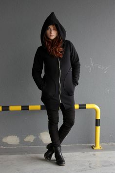 "Black Zip Up Hoodie, Long Hoodie, Gothic Clothing Express Shipping to the USA, UPS Courier for free Delivery 3-5 Business Days Thanks for your love for the Hoodie/Tunic/Coat ♥ A short characteristic of this product... Zip up sweatshirt with a hood. Capacious and comfortable pockets. Wide and capacious pointed hood which makes it truly unique. The hoodie is made of: 90% cotton 10% polyester Very Good quality, soft fabric which stretches slightly to fit your body and is therefore very comfortable Dark Academia Workout, Cyberpunk Hoodie, Elven Clothing, Black Zip Up Hoodie, Dark Academia Clothing, Tunic Hoodie, Zip Up Sweatshirt, Gothic Clothing, Black Zip Ups