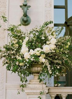 a vase filled with white flowers sitting on top of a table