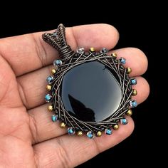 Wire Pendants, Unique Fashion Jewelry, Wire Pendant, Handmade Jewelry Designs, Wrapped Pendant, Wire Wrapped Pendant, Bohemian Jewelry, Copper Wire, Black Onyx