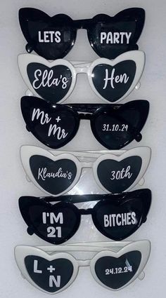 Personalised love heart sunglasses | Personalised hen wedding sunglasses | Personalised birthday sunglasses by TheCraftyCowLdn on Etsy Hen Party Sunglasses, Birthday Sunglasses, Diy Sunglasses, Sunglasses Party, Wedding Sunglasses, Party Glasses, Party Sunglasses, Heart Sunglasses, 20th Birthday