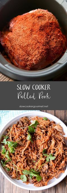 slow cooker pulled pork in a crock pot