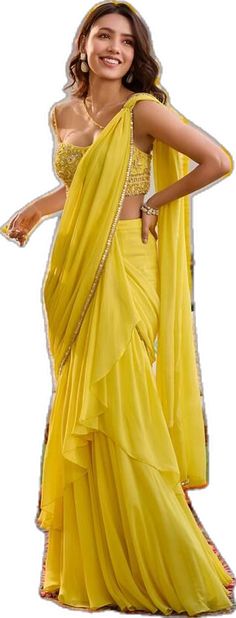 Embroidered Bustier, Noodle Strap, Drape Saree, Beaded Neckline, Sanya, Sunshine Yellow, Sweetheart Neck, Aza Fashion, Glass Bead