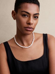 Pearl Strand Necklace | Banana Republic Factory Elegant White Choker For Everyday Wear, Pearl White Jewelry With Lobster Clasp, White Sterling Silver Necklace For Everyday, White Necklace With Sterling Silver Clasp For Everyday, Everyday White Necklace With Sterling Silver Clasp, White Sterling Silver Clasp Necklace For Everyday, Everyday Single Strand Necklace, Adjustable Feminine Necklace, Feminine Single Strand Necklace