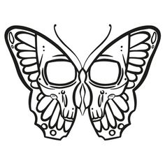 a black and white drawing of a butterfly with glasses on it's wings, in the shape of a skull