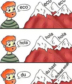 a comic strip with an image of a man in front of mountains and the words eco, hola, noa