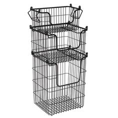 three wire baskets stacked on top of each other