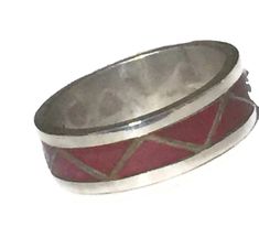 "Vintage Native American Navajo Sterling Silver Coral Wedding Band or Ring Size 5.50 Weight 3.2g Band Width 1/4\" Free Domestic USA Shipping Ring is Delivered in a Gift Box If you do not want the ring polished and want to leave the natural patina please let me know at the time of purchase as I do polish rings before I ship rings out. Thanks USPS Domestic Shipping is free for buyers. If a buyer prefers to upgrade to priority, the buyer will pay that portion of the shipping charge. If the actual c Southwestern Silver Jewelry For Weddings, Southwestern Silver Jewelry For Wedding, Southwestern Style Silver Jewelry For Weddings, Southwestern Silver Wedding Jewelry, Silver Southwestern Style Wedding Ring, Southwestern Style Silver Wedding Rings, Silver Inlay Anniversary Jewelry, Silver Inlay Jewelry For Anniversary, Silver Jewelry With Inlay For Anniversary