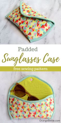 a pair of sunglasses case sitting on top of a marble counter with the words, sun glasses case free sewing pattern