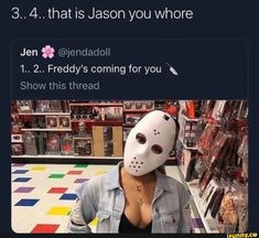 3.. 4.. that is Jason you whore Jen * @jendadoll 1.. 2.. Freddy’s coming for you "& Show this thread – popular memes on the site iFunny.co #fridaythe13th #movies #jason #jen #freddys #coming #show #thread #pic Spooky Memes, Funny Horror