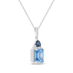 For any occasion—or for a special December birthday—this blue topaz necklace makes a sparkling impression. Emerald-cut Swiss blue topaz centerpiece Round-cut white lab-created sapphires create a halo and shimmer on the bail A cool trillion-cut London blue topaz tops the design 18-inch cable chain with lobster clasp Blue Diamond Necklace With Gemstone Accents For Anniversary, Blue Gemstone Accented Necklace For Anniversary, Blue Necklace With Gemstone Accents For Anniversary, Anniversary Sapphire Necklace With Blue Topaz, Anniversary Topaz Necklace With Accent Stones, Anniversary Blue Topaz Necklaces With Accent Stones, Blue Topaz Necklaces With Diamond Accents For Anniversary, Blue Topaz Necklaces With Accent Stones For Anniversary, Blue Diamond Necklace With Accent Stones