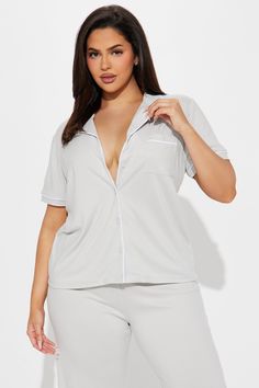 Available In Grey. 2 Piece PJ Set Collared Button Down Top Matching Pant Elastic Waistband Full Stretch Final Sale 95% Polyester 5% Spandex Imported | Chill Vibes Only Ribbed PJ Pant Set in Grey size 1X by Fashion Nova Stretch Tops With Button Closure For Loungewear, Stretch Tops With Buttons For Loungewear, Stretch Bottoms With Buttons For Loungewear, Pj Pant, Search By Photo, Chill Vibes, Pajama Pant, Pj Pants, Jeans Jumpsuit