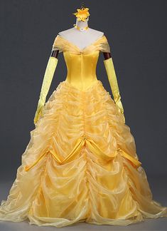 a yellow princess dress with long sleeves