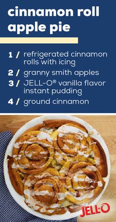 an apple pie with cinnamon rolls in the middle and instructions on how to make it