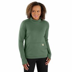 Move and work comfortably when the temperatures drop in this women's tech pullover. A mock neck and thumbhole cuffs help seal out cold, and a relaxed fit lets you stretch and bend without restriction. Engineered with Force technology to manage sweat and fight odors all day long. Features7.1-ounce, 94% polyester/6% elastane grid fleeceCarhartt Force® with FastDry® technology fights odors, wicks away sweat, and keeps you coolMock-neck collarUnderarm panel for range and mobilityFlap-covered thumbho Summer Clearance Sale, Carhartt Womens, Carhartt Women, Summer Clearance, Women Hoodies Sweatshirts, Drop In, Neck Collar, Wicks, Long Sleeve Pullover