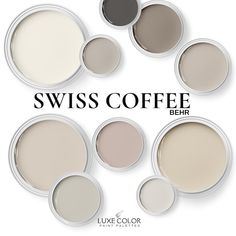 six different shades of coffee on a white background with the words swiss coffee behind them