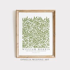 an art print hanging on the wall above a wooden frame that reads, william morris museum