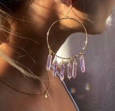 These luxurious chandelier hoop earrings come in your choice of 14k gold fill, 14k rose gold fill or sterling silver, and are adorned with 6 genuine crystal points.You get to pick your crystals:💜Amethyst- CalmingCrystal Quartz- Purifying 💗Rose Quartz- Loving🖤Smoky Quartz- Grounding*You also get to choose sterling silver, 14k rose gold filled or 14k gold filled hoops and components*Hoops are 2 inches in diameter and crystal points are about .75 inches long. Total earring length including earri Crystal Quartz Earrings, Boho Wedding Earrings, Boho Chandelier, Crystal Statement Earrings, Boho Crystal, Crystal Hoop Earrings, Quartz Earrings, Earrings Boho, Healing Stone