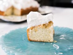 a piece of cake sitting on top of a blue plate