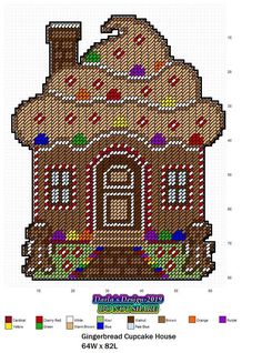 a gingerbread house is shown in the cross - stitch pattern, and it's color