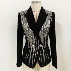 Find ideas๏ฟฝand inspiration for Double Breasted Black Blazer Slim Fit Jacket With Lion Buttons ALL SIZES, Womens Coats Jackets Sequin Suit, Latest Designer Dresses, Fitted Blazer Jacket, Pearl Embroidery, Formal Suit, Beaded Jacket, Power Dressing, Top Skirt Set, Long Sleeve Sequin