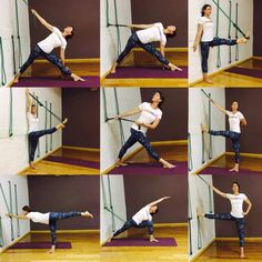 a woman doing yoga poses in various positions