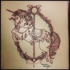 a drawing of a unicorn on a carousel