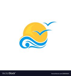 a bird flying over the ocean waves and sun logo design template for company identity or brand identity