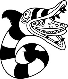 a black and white drawing of a snake