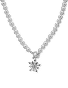 Anne Klein Silver Tone Snowflake Motif Pendant Necklace - Silver Snowflake Pendant, Pearl Crystal, Necklace Pearl, Crystal Stones, Anne Klein, Elegant Style, Stones And Crystals, Silver Necklaces, Pearl Necklace