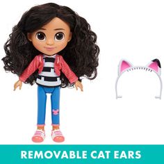 an image of a doll with cat ears on it's head and the caption reads, removeable cat ears