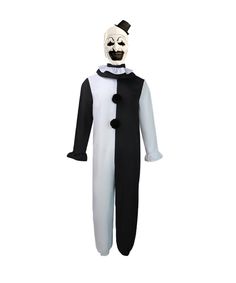 a clown in a black and white costume