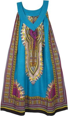 Aqua Blue Vibrant print Dashiki style sundress in one size. This sleeveless dress is printed in purple and yellow African print - made with breathable 100% cotton fabric, it will be an ideal choice if you want to reflect a traditional African taste this summer. The one size fits most dress is going to feel comfortable, whatever may be your size. It has two side pockets for your keys, etc. An easy casual pull-over style summer dress is so unique, bright and cute, and slightly flared to give it a Summer Purple Maxi Dress With Vibrant Print, Purple Cotton Sundress For Summer, Purple Sleeveless Cotton Sundress, Sleeveless Purple Cotton Sundress, Blue Printed Cotton Sundress, Purple Cotton Maxi Dress For Summer, Summer Cotton Purple Maxi Dress, Summer Purple Cotton Maxi Dress, Purple Sleeveless Maxi Dress For Festival