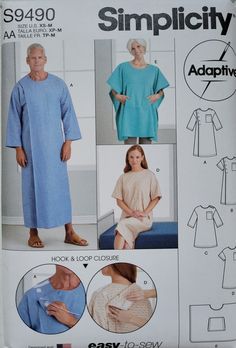 Simplicity Sewing Pattern S9490 Unisex Recovery Gowns and Bed - Etsy Canada Hospital Gown Pattern, Patient Gown, Bed Jacket, Long Gowns, Style Bed, Hospital Gown, Kwik Sew, White Flannel, Jacket Fits