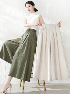 5 Colors Loose Solid Color Ramie Cotton Wide Leg Pants APRICOT-2XL Midi Pants, Animal Bags, Cotton Wide Leg Pants, Split Sweater, Trousers Casual, Cashmere Sweater Women, Daily Dress, Midi Dresses, Long Sweaters